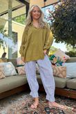 Sandbar Linen Blend Pop Over Shirt Olive